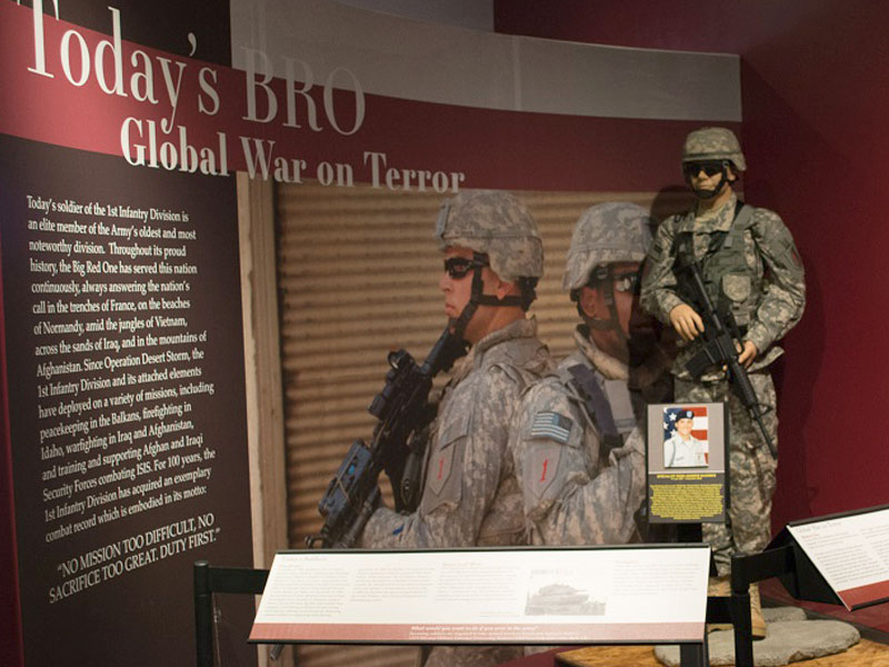 Today's BRO Global War on Terror museum display including wall literature and Soldier mannequin.